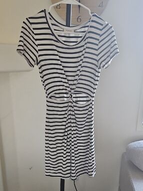 Promesa Black and White Striped Cutout Tie-Front Dress